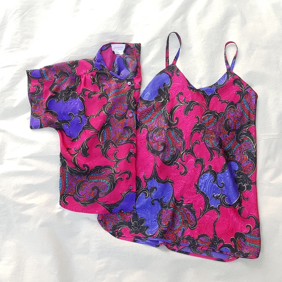 Vtg Silky Paisley Lingerie Slip Set - Picture 1 of 7